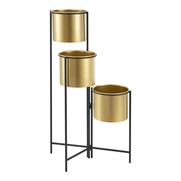 Pflanzständer Haasdonk 3-tlg. Schwarz Messingfarben [en.casa]