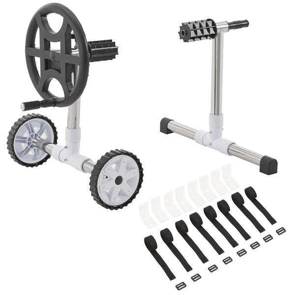 Pool Aufrollvorrichtung Amorgo mit Rädern Aluminium [en.casa]