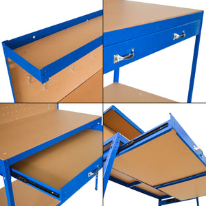Werkbank Berching Stahlgestell 120x60x150cm Blau [in.tec]