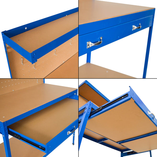 Werkbank Berching Stahlgestell 120x60x150cm Blau [in.tec]