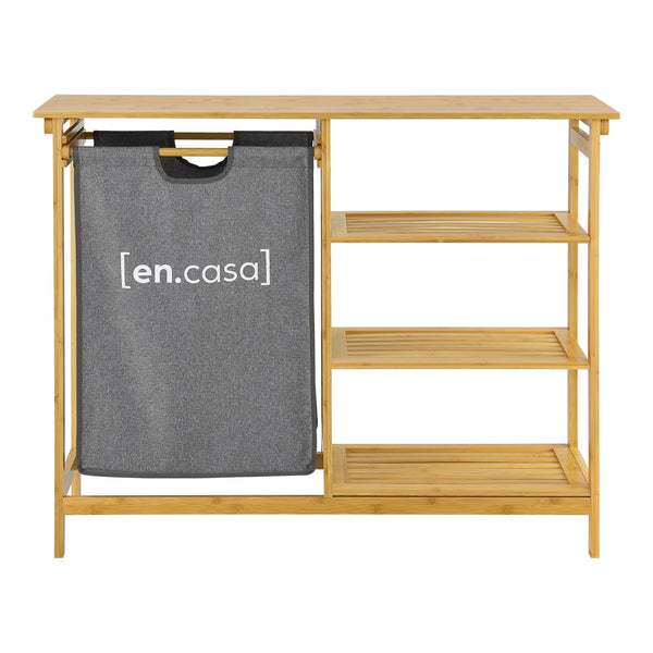 Badregal mit Wäschekorb Nousiainen Bambus 80 x 100 x 30 cm [en.casa]