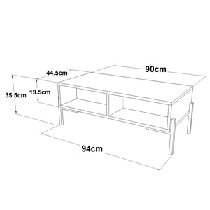 Couchtisch Lemland mit 3 Ablagefächern 94 x 44,5 x 35,5 cm Eiche grau [en.casa]