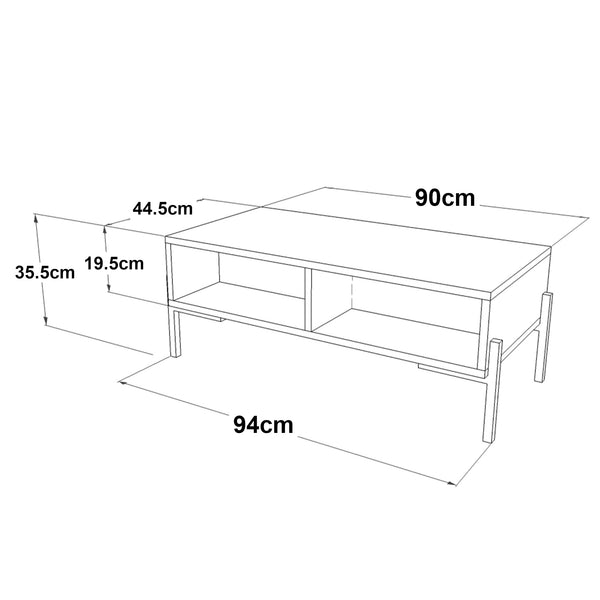 Couchtisch Lemland mit 3 Ablagefächern 94 x 44,5 x 35,5 cm Eiche grau [en.casa]