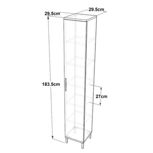 Hochschrank Lieto mit 6 Ablagefächern 183,5 x 29,5 x 29,5 cm Eiche grau [en.casa]