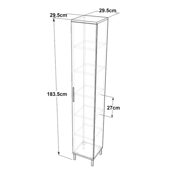 Hochschrank Lieto mit 6 Ablagefächern 183,5 x 29,5 x 29,5 cm Eiche grau [en.casa]