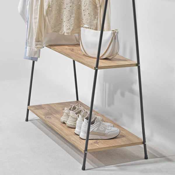 Kleiderständer Bramsnæs mit 2 Ablagen 139 x 100 x 46 cm Schwarz / Walnuss-Optik [en.casa]