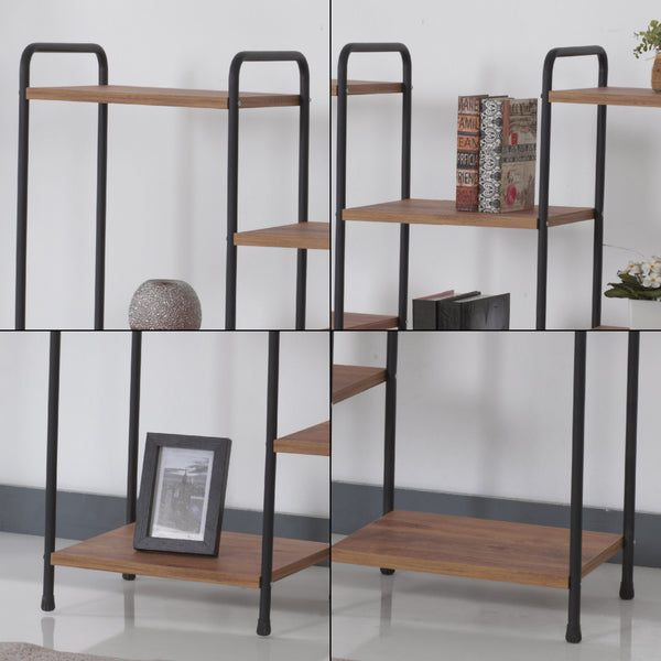 Standregal Birkerød mit 8 Ablageflächen 100 x 110 x 30 cm Schwarz / Walnuss-Optik [en.casa]