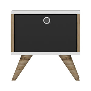 Nachttisch Hinnerup mit Klapptür 41x40x35 cm Weiß / Eichenoptik / Schwarz [en.casa]