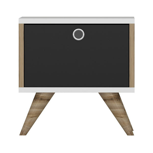 Nachttisch Hinnerup mit Klapptür 41x40x35 cm Weiß / Eichenoptik / Schwarz [en.casa]