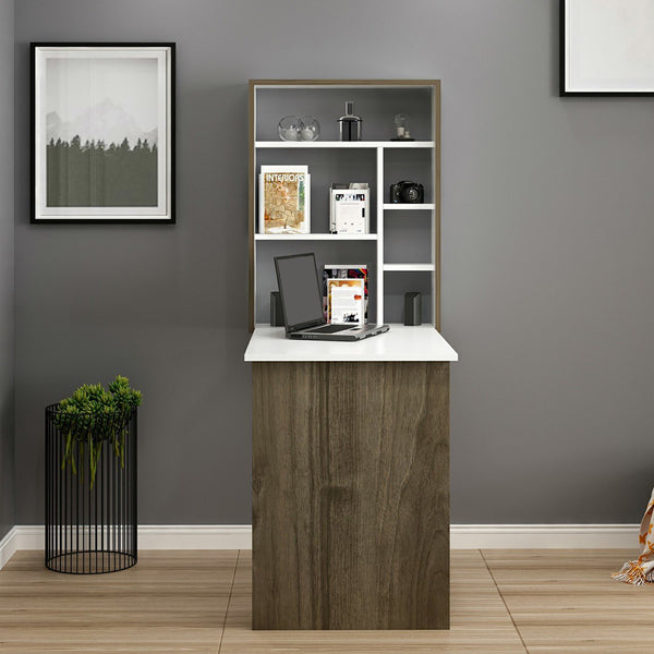 Ausklappbarer Tisch Greve Weiß / Walnussoptik [en.casa]