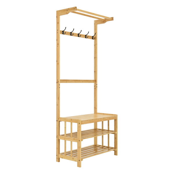 Garderobenständer Tornio 168 x 70 x 35 cm aus Bambus Natur [en.casa]