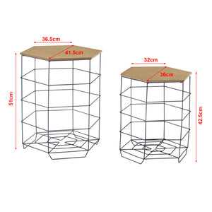 Beistelltisch-Set Hørsholm 2er Set Metallkorb Schwarz / Holzfarben [en.casa]