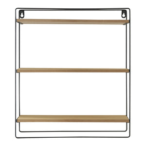 Wandregal Skovbo mit 3 Ablageflächen Schwarz/Holzfarben [en.casa]