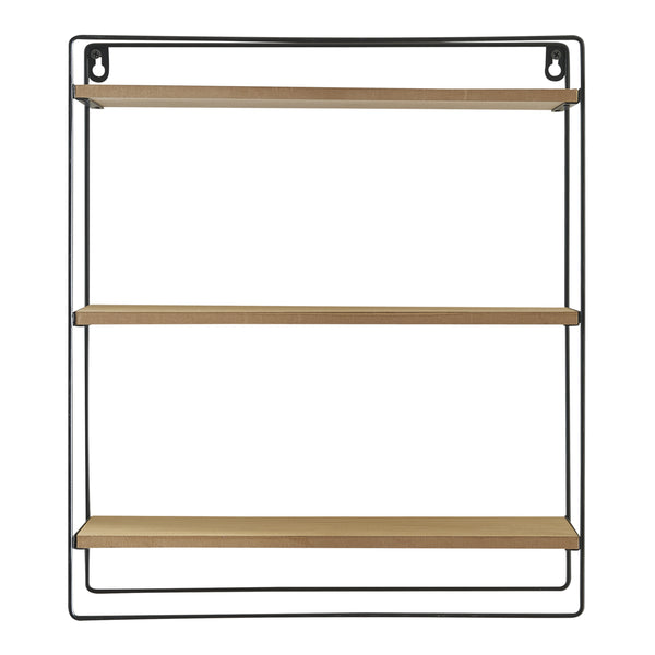 Wandregal Skovbo mit 3 Ablageflächen Schwarz/Holzfarben [en.casa]