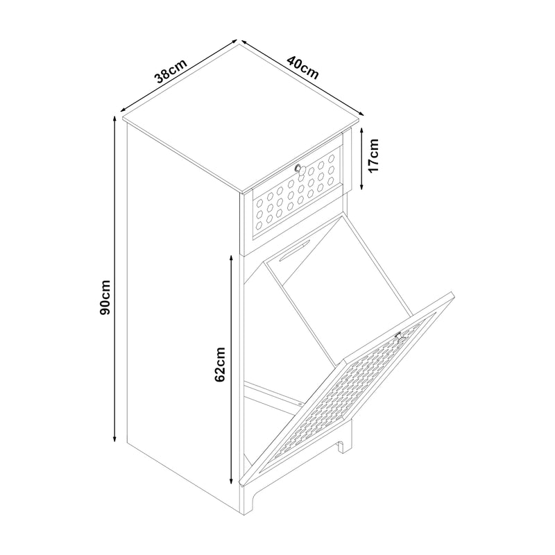 Maßskizze Wäscheschrank Karlsøy 90x38x40cm Weiß [en.casa]