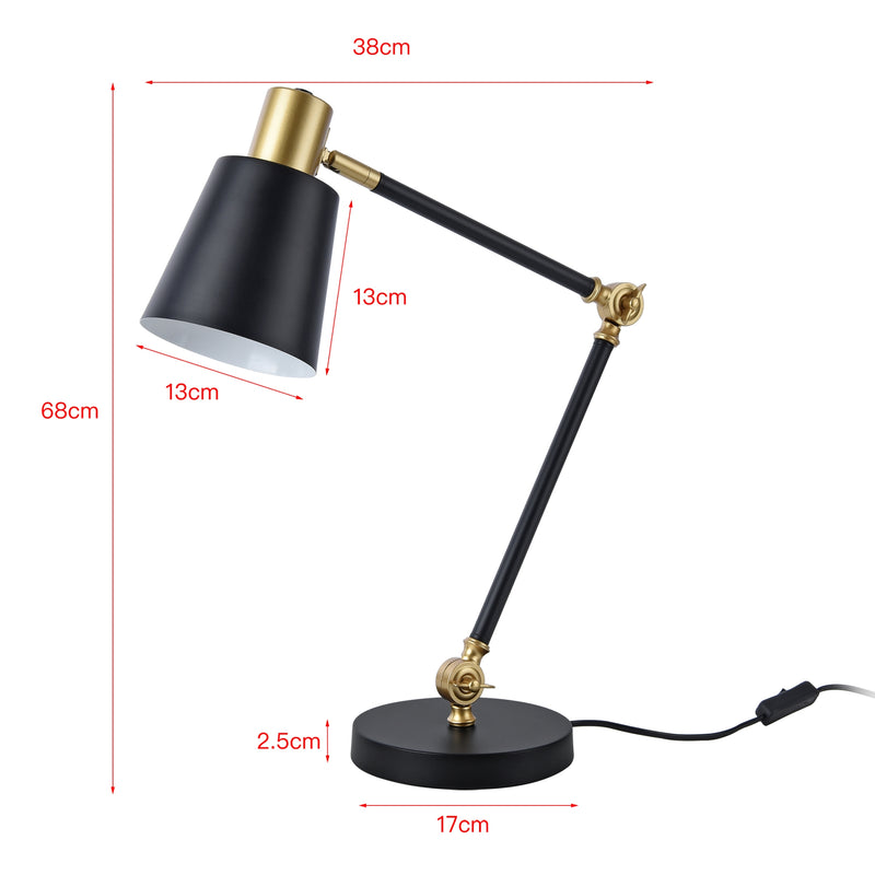 Maßskizze Tischleuchte Abergele Schwarz / Goldfarben [lux.pro]
