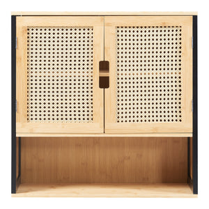 Bad-Hängeschrank Tervola 60x60x20 cm Schwarz/Bambus [en.casa]
