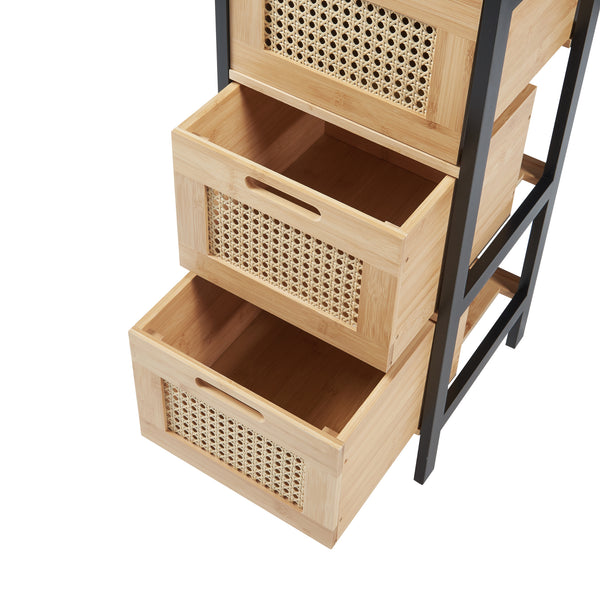 Badkommode Tervola mit 3 Schubladen Schwarz/Bambus [en.casa]