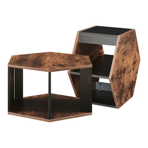 Couchtischset Molde 2-tlg. Schwarz/Walnussoptik [en.casa]