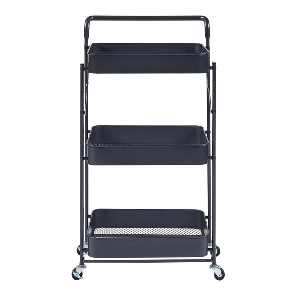 Rollwagen Vörå mit 3 Ebenen 88x45x30cm Schwarz [en.casa]