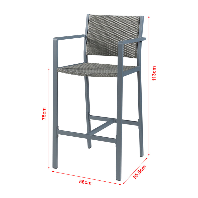 Maßskizze Outdoor-Barstuhl 2er Set Avise Aluminium Dunkelgrau [casa.pro]