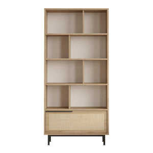 Bücherregal Kvænangen 176x84x30 cm Eichenoptik/Rattanoptik [en.casa]