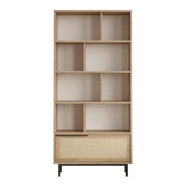 Bücherregal Kvænangen 176x84x30 cm Eichenoptik/Rattanoptik [en.casa]