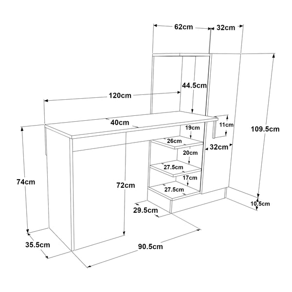 Schreibtisch mit Schrank Varhalo 120x153x40 cm Eichenoptik/Anthrazit [en.casa]