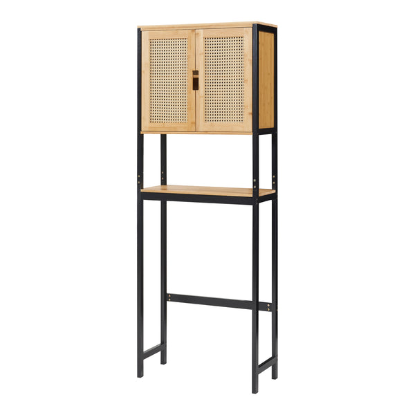 Toilettenschrank Tervola 172x63x27 cm Schwarz/Bambus [en.casa]