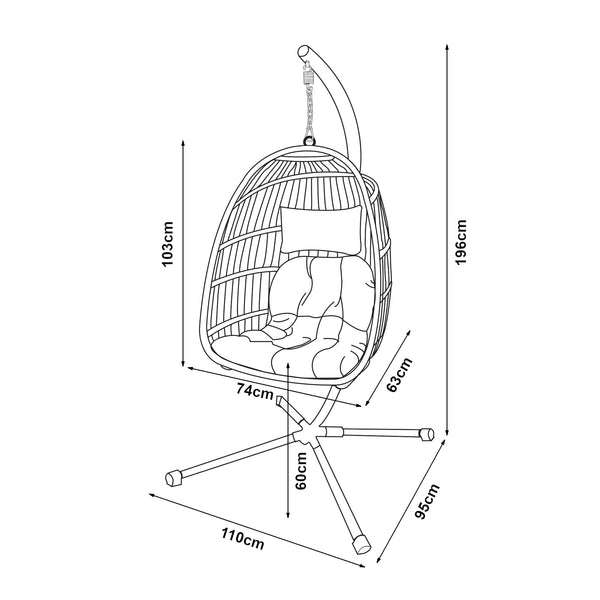 Hängesessel Edeng mit Gestell 196x110x95 cm Grau [en.casa]