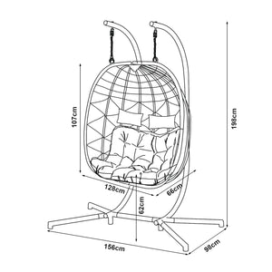 Doppel-Hängesessel Skense mit Gestell 198x156x98 cm Grau [en.casa]