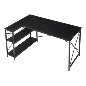 Schreibtisch Raundsvalt mit 1 Regal L-förmig 137x88x75 cm Schwarz [en.casa]