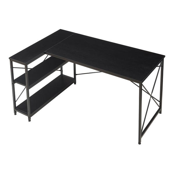 Schreibtisch Raundsvalt mit 1 Regal L-förmig 137x88x75 cm Schwarz [en.casa]