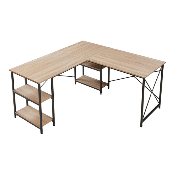 Schreibtisch Klirurud mit 2 Regalen L-förmig 150x150x75 cm Eicheoptik [en.casa]