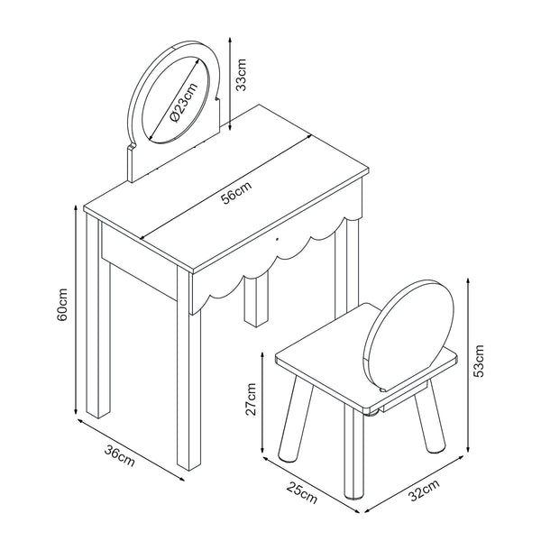 Kinderschminktisch mit Stuhl Vestnes Cotton Candy/Weiß [en.casa]