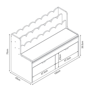 Kindersitzbank mit Regal Vestnes 100x45x70 cm Cotton Candy/Weiß [en.casa]