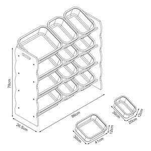 Kinderregal Vestnes mit 12 Aufbewahrungsboxen 78x86x27 cm Cotton Candy/Weiß [en.casa]