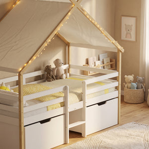 Hausbett Surnadal 90x200 cm Kiefernholz Weiß/Natur [en.casa]