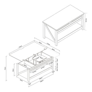 Couchtisch Kasama mit Hebeplatte und Stauraum 110x55x54 cm Walnussoptik/Weiß [en.casa]