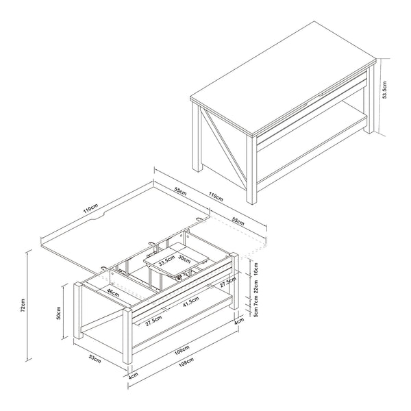 Couchtisch Kasama mit Hebeplatte und Stauraum 110x55x54 cm Walnussoptik/Weiß [en.casa]
