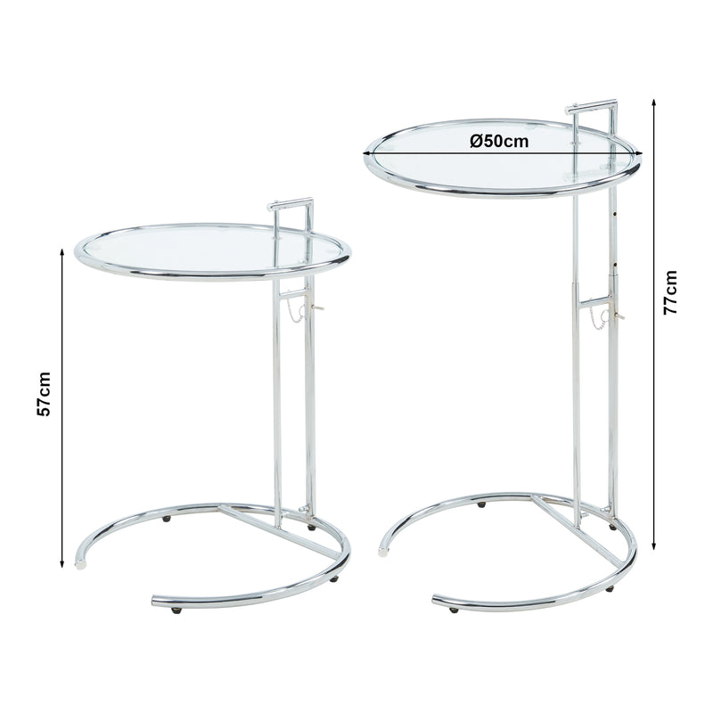Maßskizze Höhenverstellbarer Beistelltisch Stare 50x57-77 cm Glas Transparent/Chromfarben [en.casa]