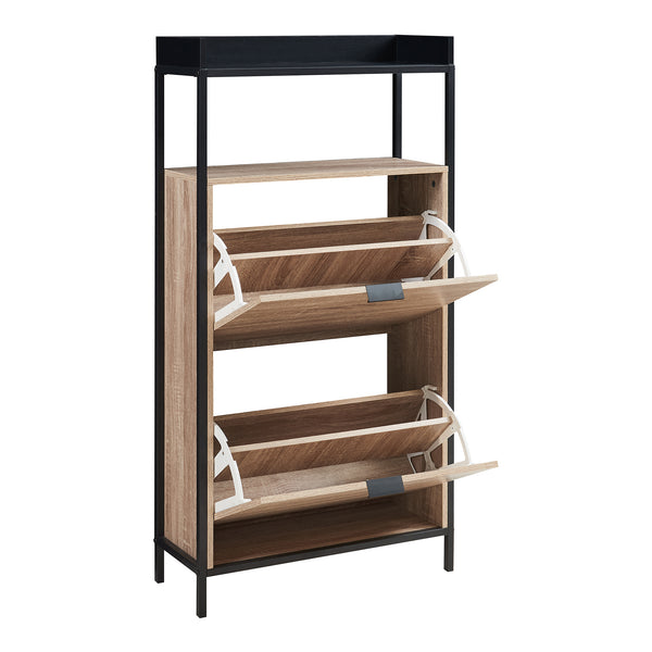 Schuhkipper Belana mit 2 Klappen 116x60x24 cm Schwarz/Eicheoptik [en.casa]