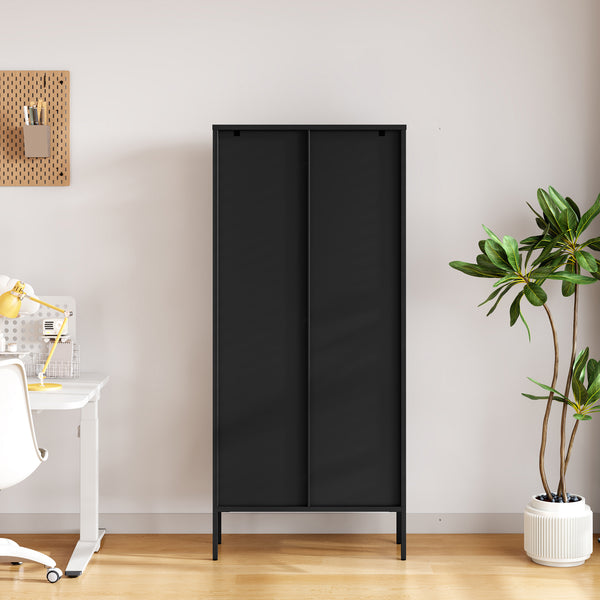 Vitrinenschrank Vinterhavn 180x80x35 cm Stahl Schwarz [en.casa]