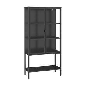 Vitrinenschrank Borshavisa Stahl 2-türig 160x80x35 cm Schwarz [en.casa]