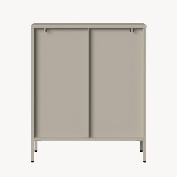 Vitrinen-Sideboard Klippestad Stahl 95x80x35 cm Kamelfarben [en.casa]