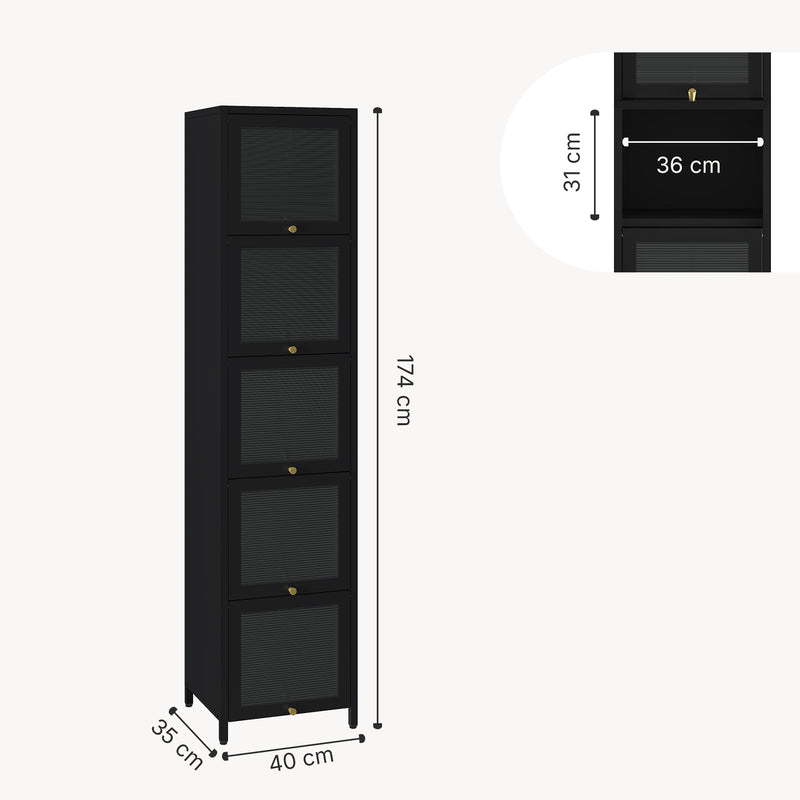 Maßskizze Vitrinenschrank Ostersund 174x40x35 cm Schwarz [en.casa]