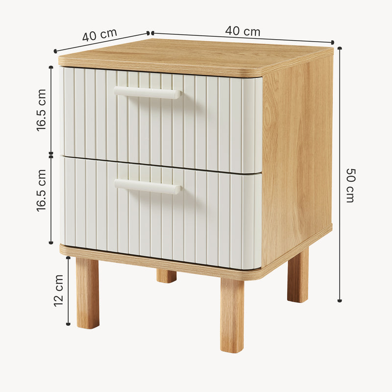 Maßskizze Nachttisch Ferrersp mit 2 Schubladen 50x40x40 cm Eicheoptik/Sandfarben [en.casa]