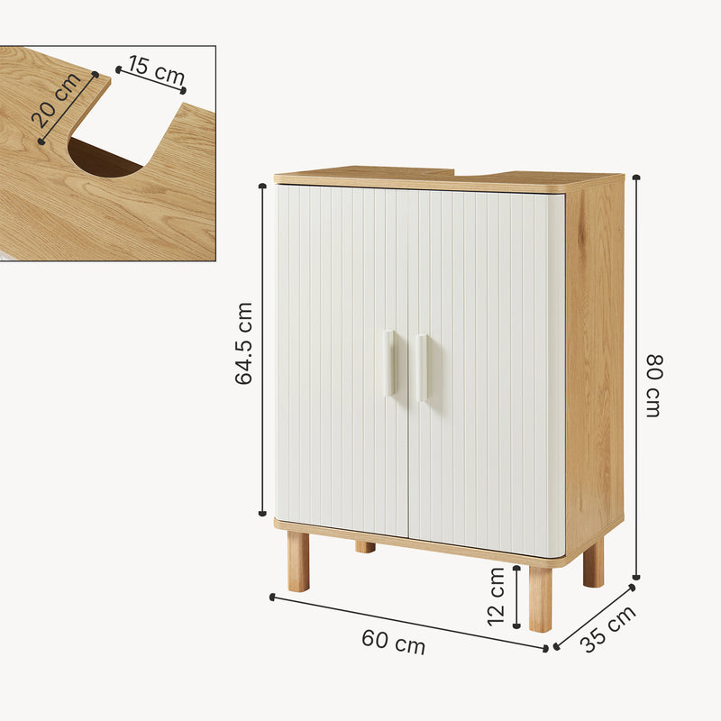 Maßskizze Waschbeckenunterschrank Ferrersp 80x60x35 cm Eicheoptik/Sandfarben [en.casa]