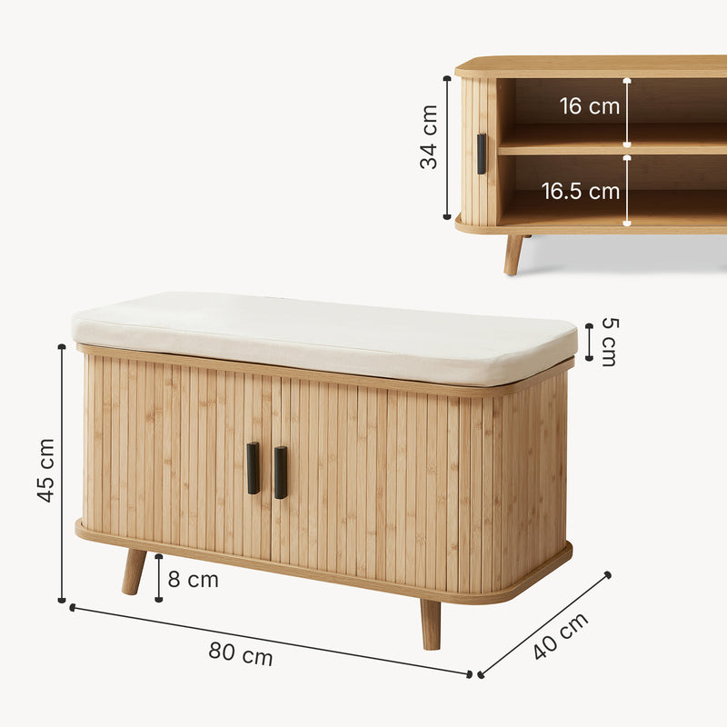 Maßskizze Schuhschrank mit Sitzkissen Tvedestrand 50x80x40 cm Bambus/Beige [en.casa]