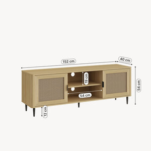 Fernsehschrank Lukhomso 152x40x54 cm Eicheoptik/Rattanoptik [en.casa]